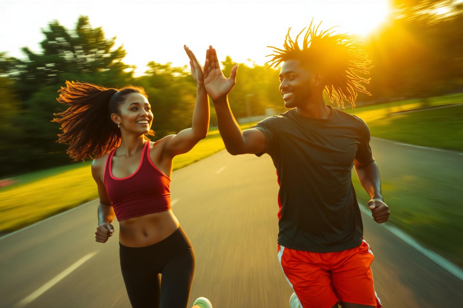 Two athletes high-fiving